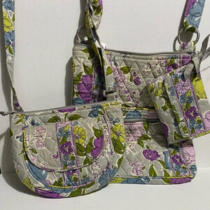 3 Vera Bradley Watercolor Floral Bags Crossbody, Satchel, And Wallet Quilted